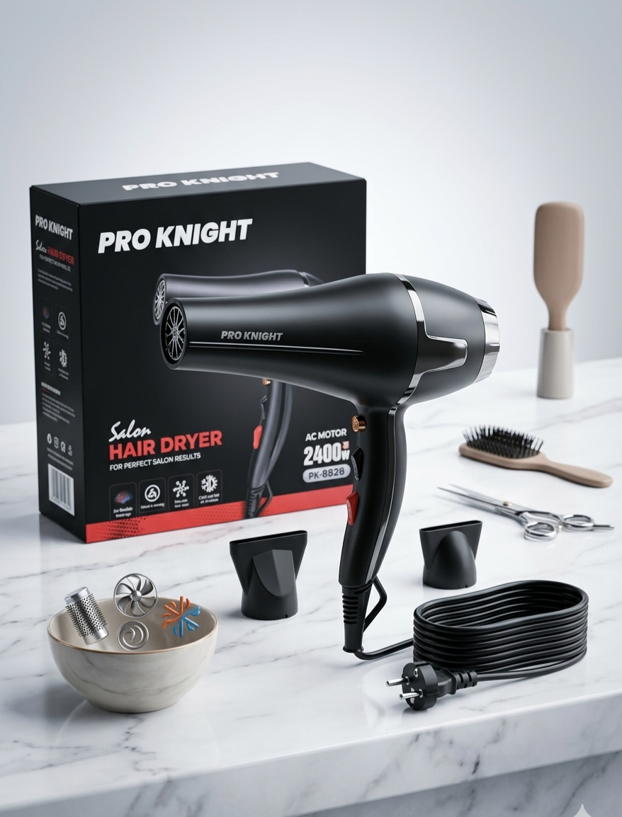 سشوار حرفه‌ای پرو نایت مدل Pro Knight PK-8828 (موتور سنگین AC)