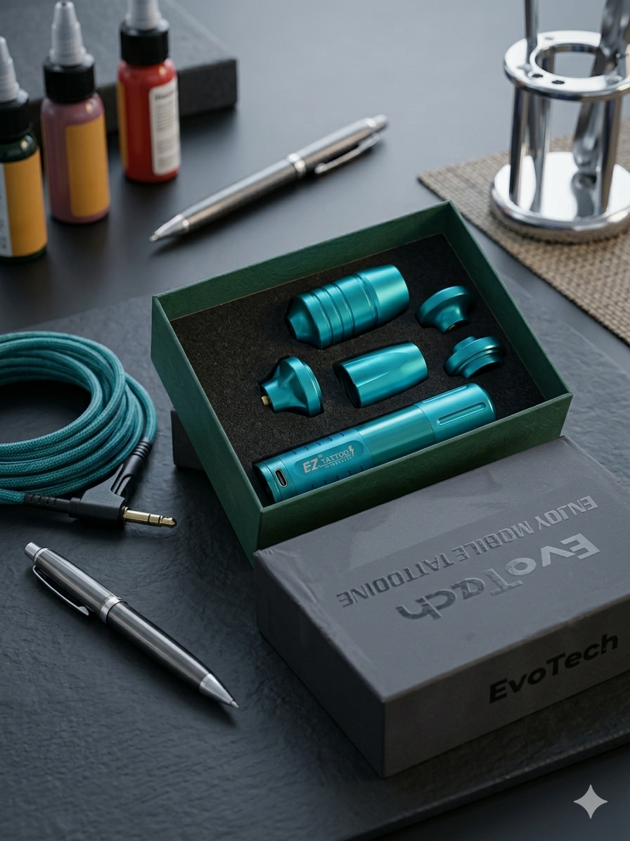 دستگاه تاتو قلمی بی‌سیم ای‌زد مدل EZ EvoTech Wireless Tattoo Pen (مجموعه کامل به همراه لوازم جانبی)