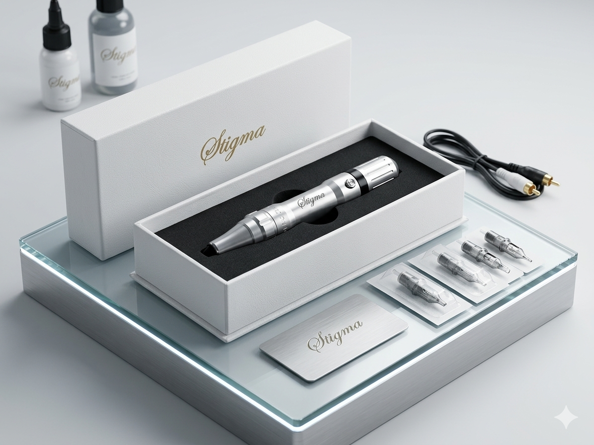 دستگاه تاتو پن حرفه‌ای استیگما (Stigma) – رنگ نقره‌ای متالیک (Chrome Silver)