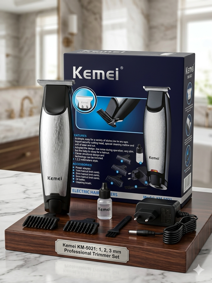 ماشین اصلاح و خط‌زن حرفه‌ای کیمی مدل KM-5021 (Kemei) – تریمر تخصصی ۳ شانه