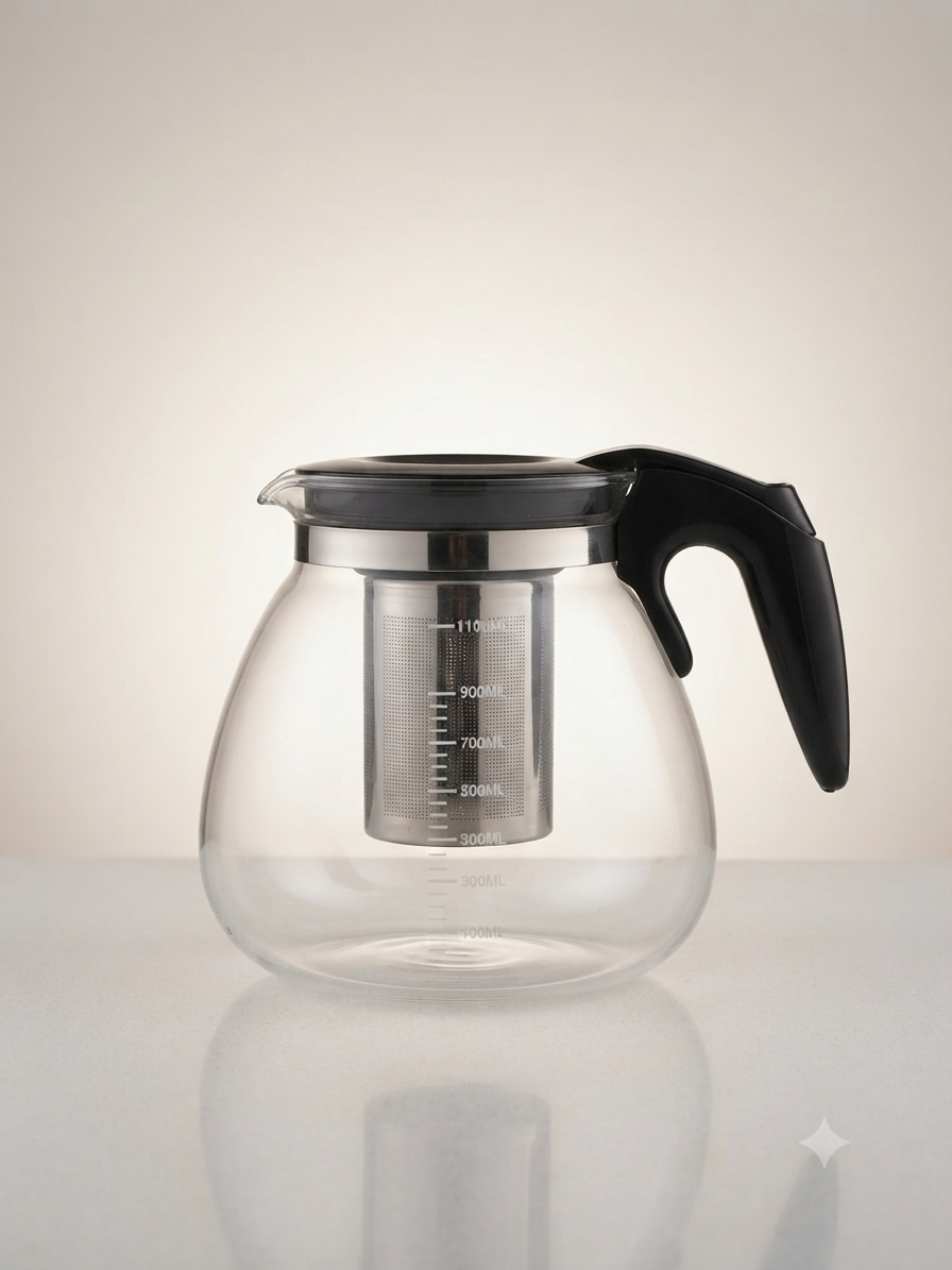 قوری پیرکس ZINO مدل Glass Teapot با فیلتر استیل (ظرفیت 1100 میلی‌لیتر)