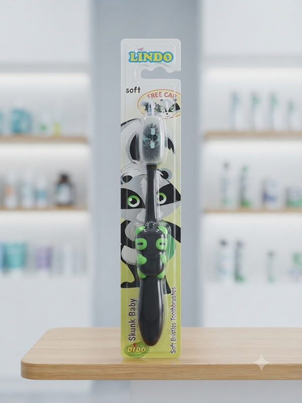 مسواک نرم کودک لیندو / دیدو مدل اسکونک بیبی (Lindo / DiDo Skunk Baby Soft Toothbrush)؛ برس دندان فانتزی و ضد حساسیت