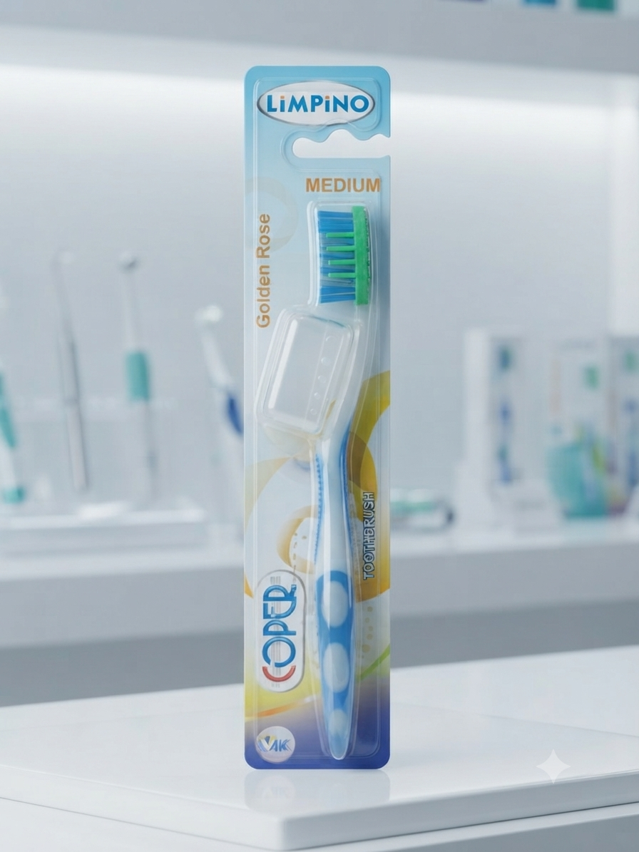 مسواک متوسط کوپر مدل گولدن رز (Limpino / Coper Golden Rose Medium Toothbrush)؛ پاکسازی حرفه‌ای و محافظت از لثه