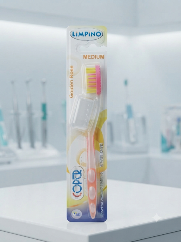 مسواک متوسط کوپر مدل گولدن رز (Limpino / Coper Golden Rose Medium Toothbrush)؛ پاکسازی حرفهای و محافظت از لثه