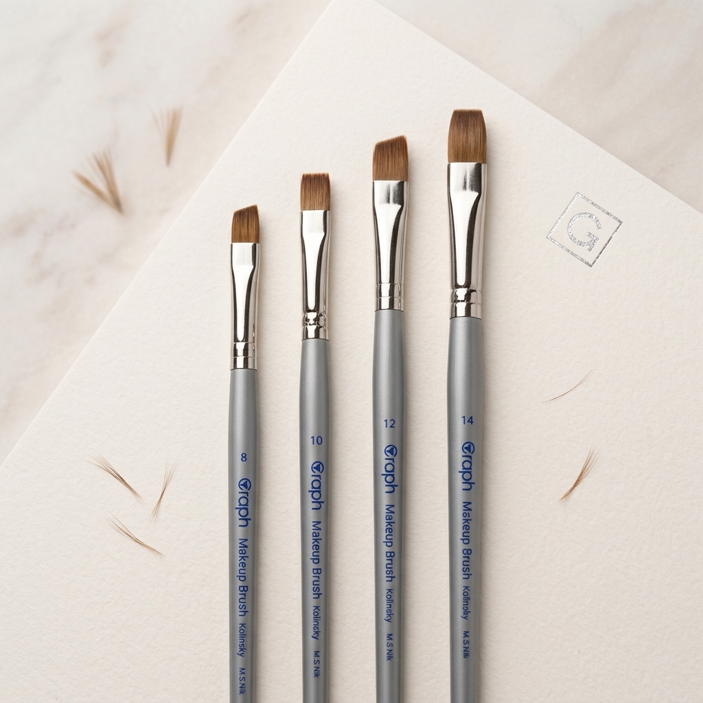 مجموعه قلم‌های سر تخت کاشت ژل گراف مدل کولینسکی (Graph Kolinsky Flat Gel Brushes)؛ قلم حرفه‌ای ناخن‌کاران با موی طبیعی سمور