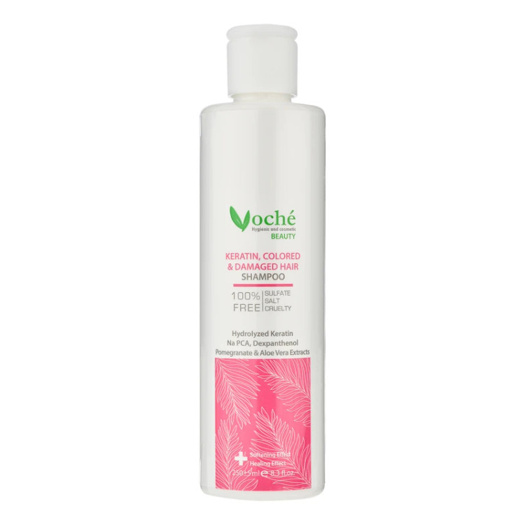 شامپو حاوی کراتین، مناسب موهای رنگ شده و آسیب دیده وچه (Voché Keratin, Colored & Damaged Hair Shampoo)