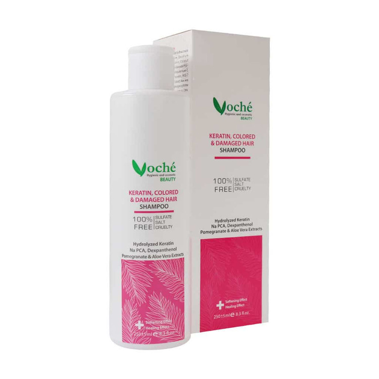 شامپو حاوی کراتین، مناسب موهای رنگ شده و آسیب دیده وچه (Voché Keratin, Colored & Damaged Hair Shampoo)